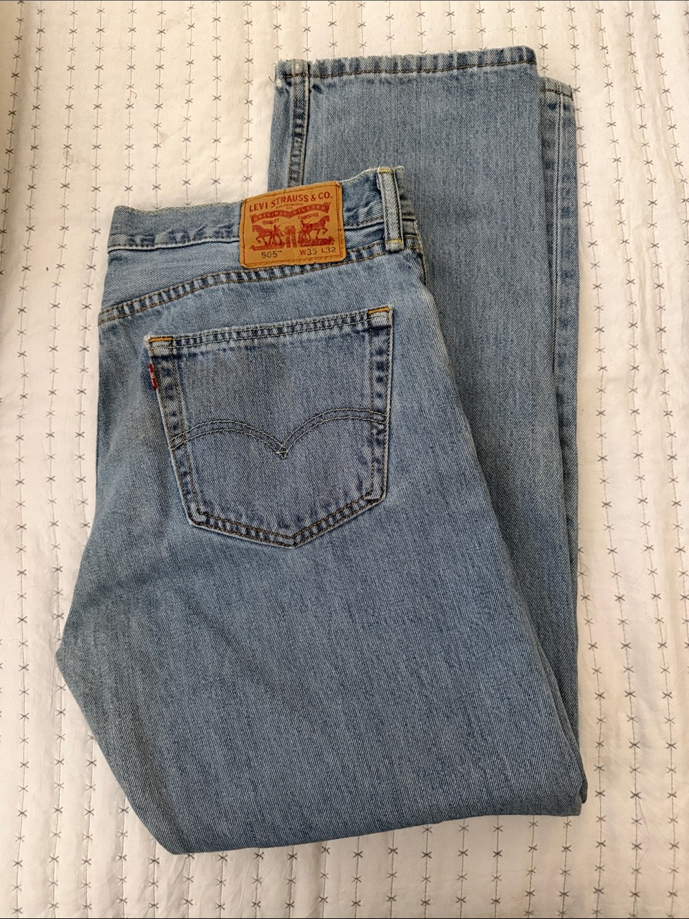 Levi's Light Blue Denim Jeans with Tan Leather Patch 35x32